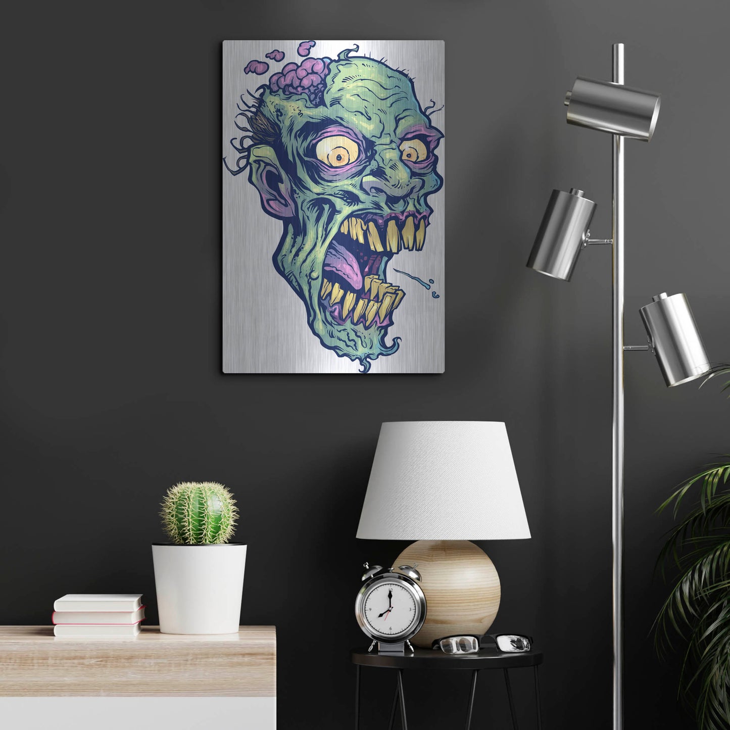 Luxe Metal Art 'Zombie Pattern Head 14' by Flyland Designs, Metal Wall Art,16x24