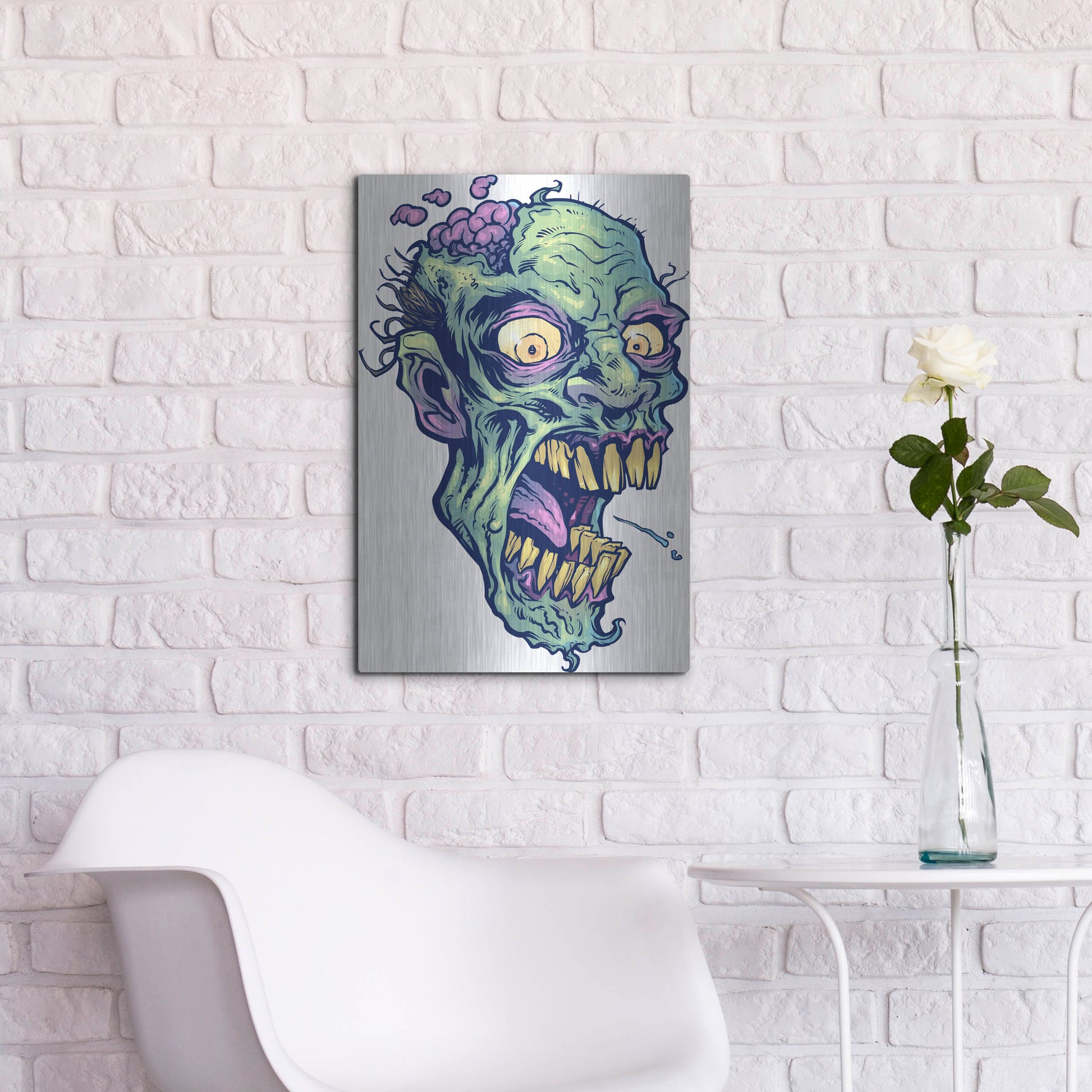 Luxe Metal Art 'Zombie Pattern Head 14' by Flyland Designs, Metal Wall Art,16x24