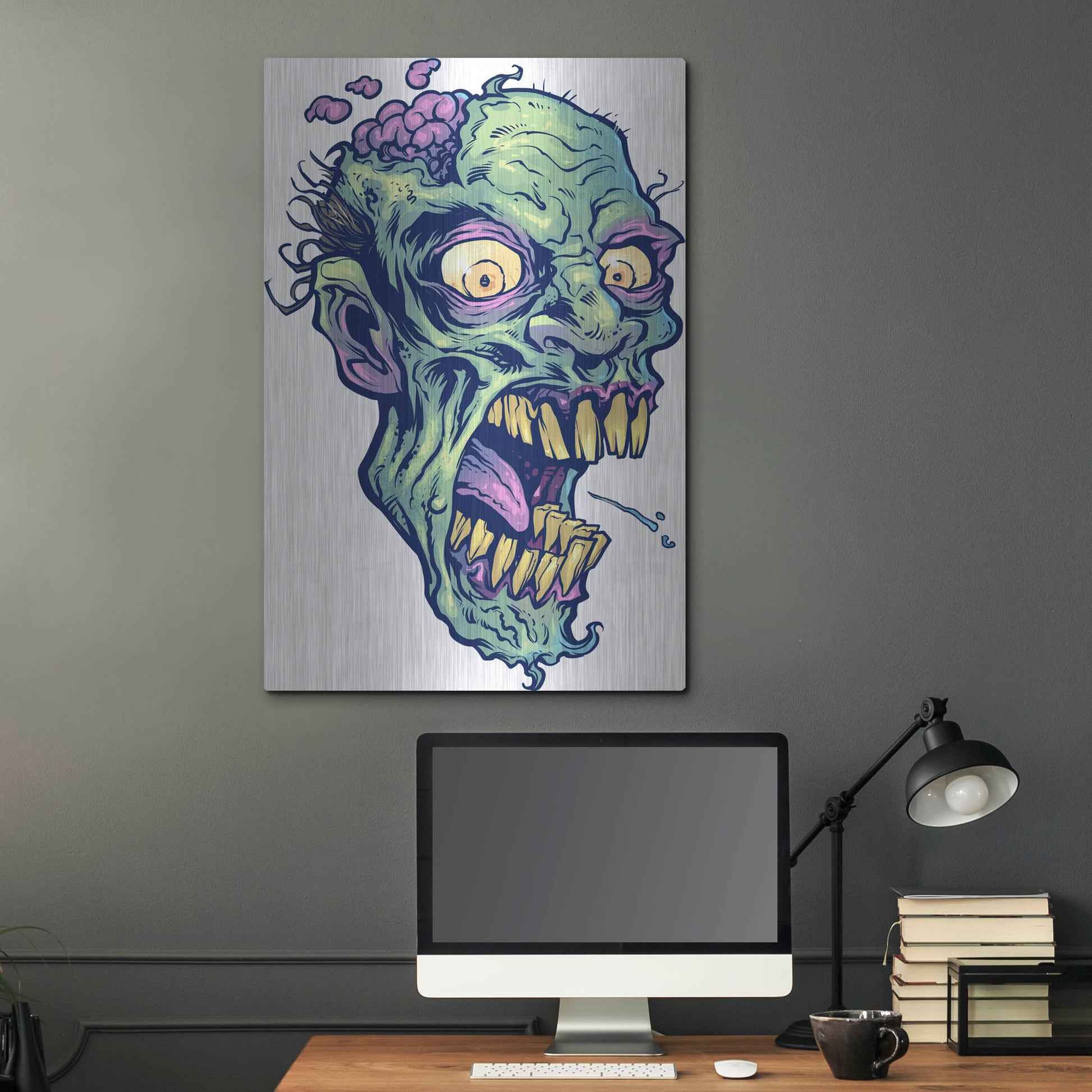 Luxe Metal Art 'Zombie Pattern Head 14' by Flyland Designs, Metal Wall Art,24x36