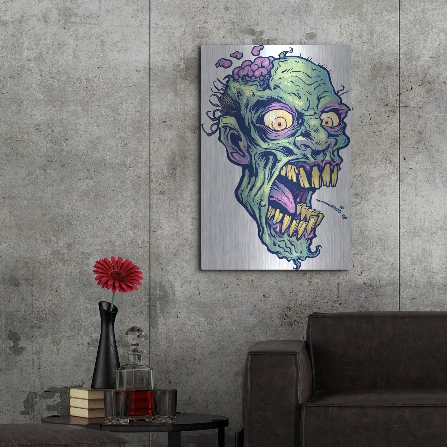 Luxe Metal Art 'Zombie Pattern Head 14' by Flyland Designs, Metal Wall Art,24x36