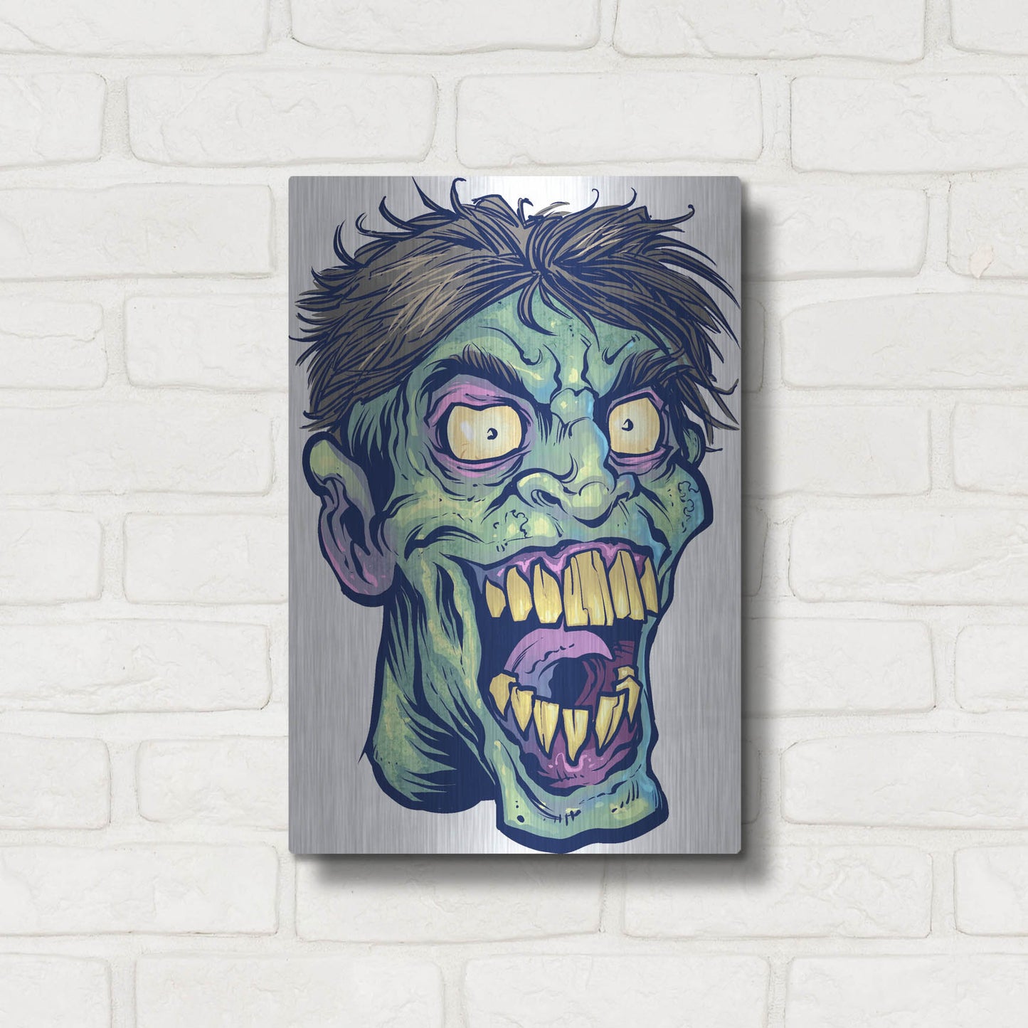Luxe Metal Art 'Zombie Pattern Head 15' by Flyland Designs, Metal Wall Art,12x16