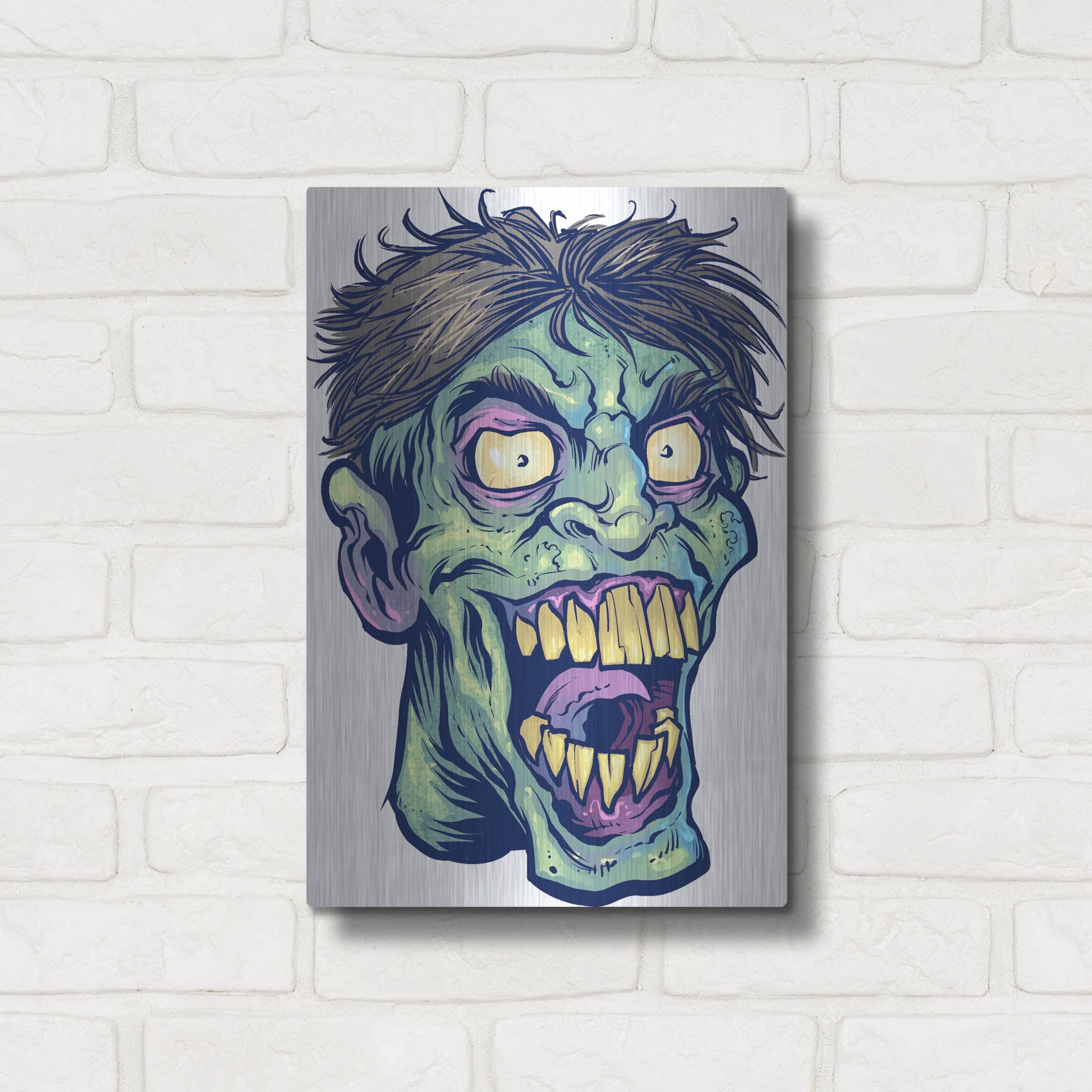 Luxe Metal Art 'Zombie Pattern Head 15' by Flyland Designs, Metal Wall Art,12x16