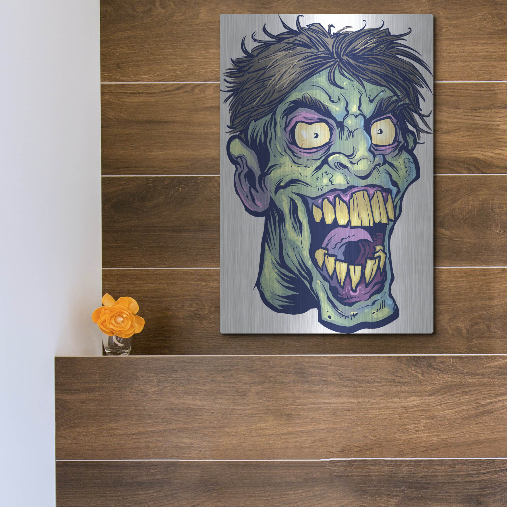 Luxe Metal Art 'Zombie Pattern Head 15' by Flyland Designs, Metal Wall Art,12x16