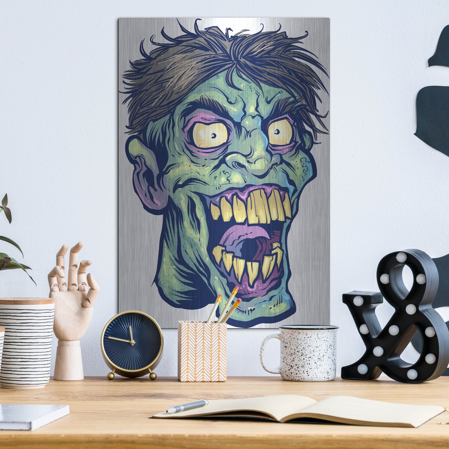 Luxe Metal Art 'Zombie Pattern Head 15' by Flyland Designs, Metal Wall Art,12x16