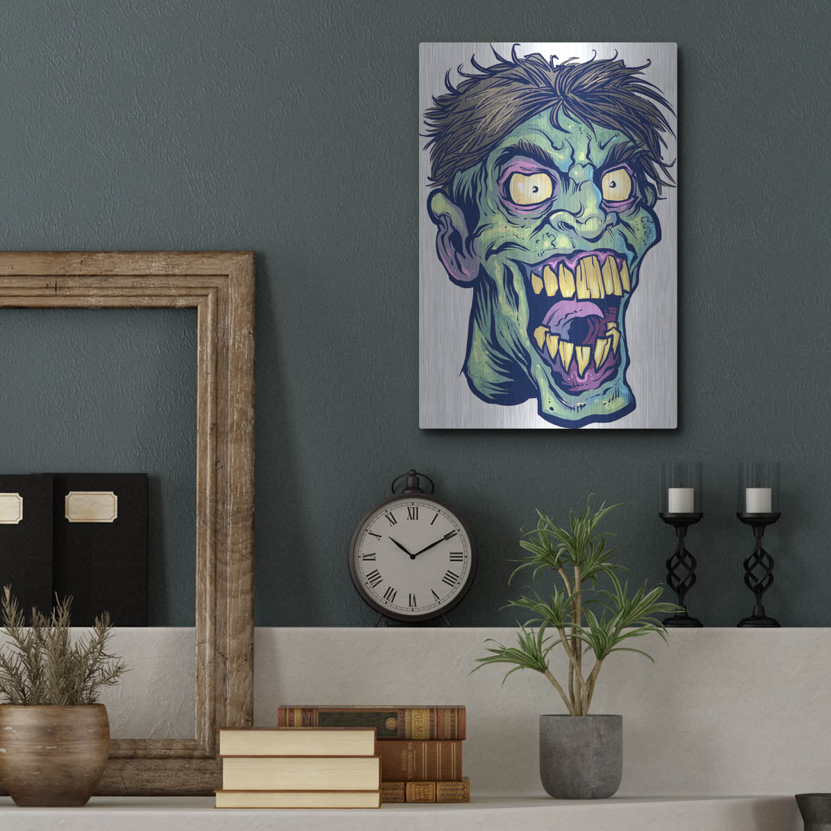 Luxe Metal Art 'Zombie Pattern Head 15' by Flyland Designs, Metal Wall Art,12x16