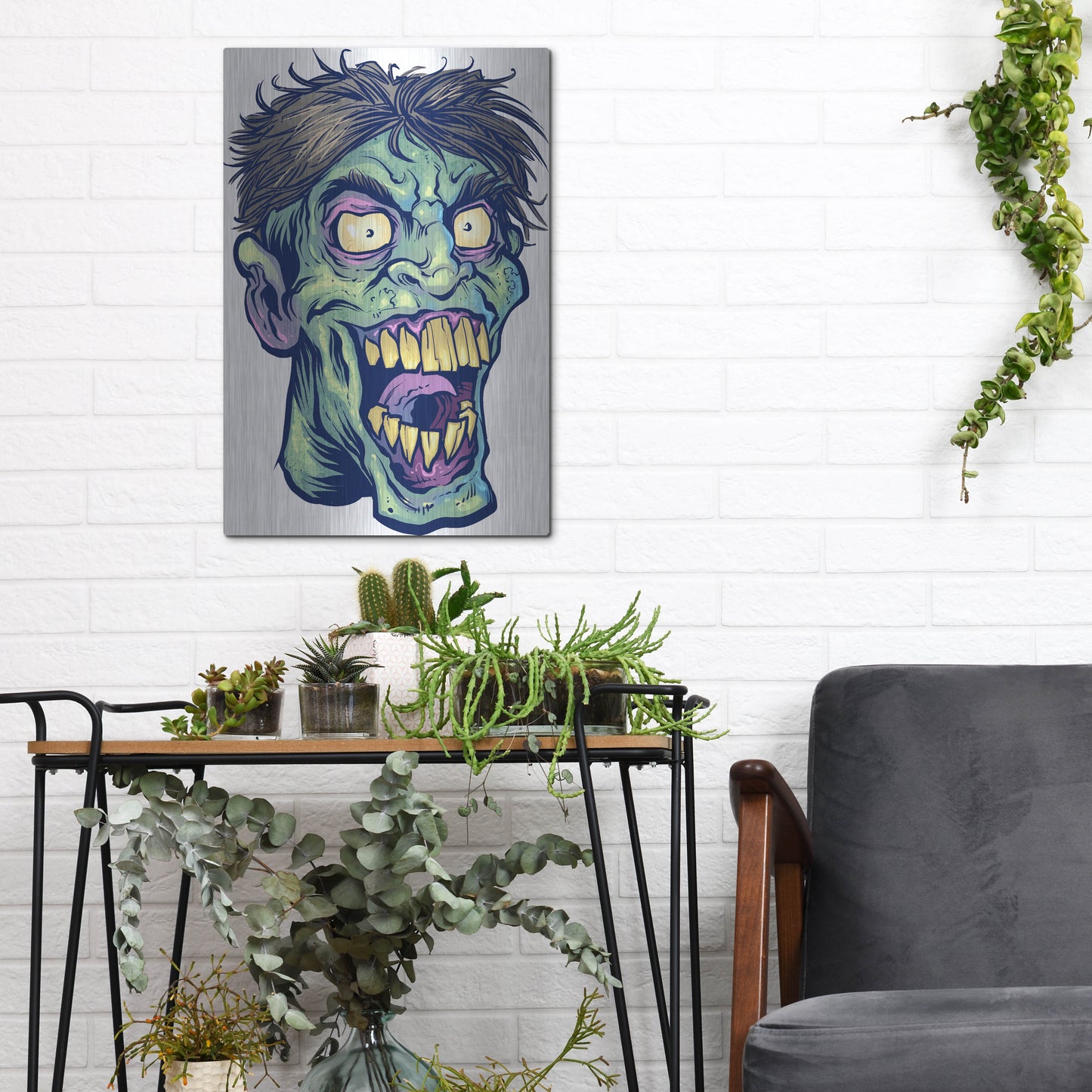 Luxe Metal Art 'Zombie Pattern Head 15' by Flyland Designs, Metal Wall Art,12x16
