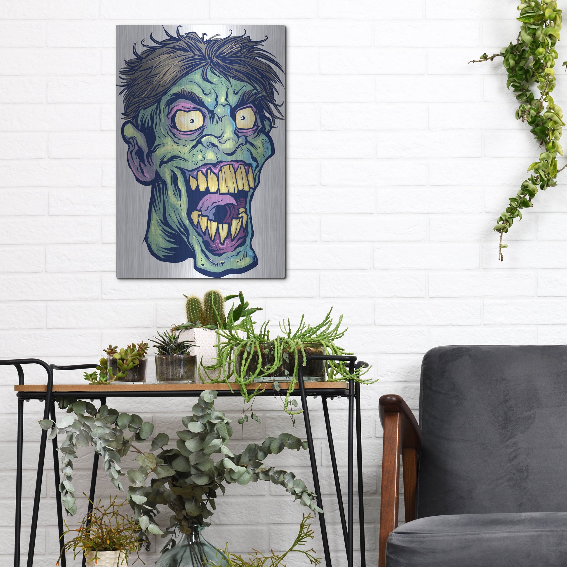 Luxe Metal Art 'Zombie Pattern Head 15' by Flyland Designs, Metal Wall Art,12x16