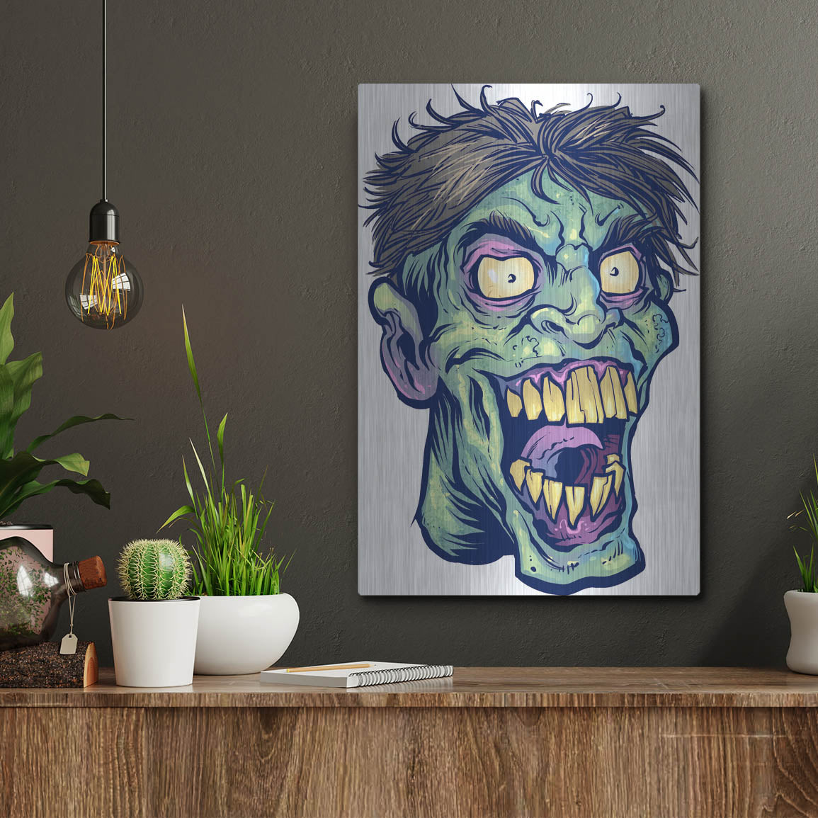 Luxe Metal Art 'Zombie Pattern Head 15' by Flyland Designs, Metal Wall Art,12x16