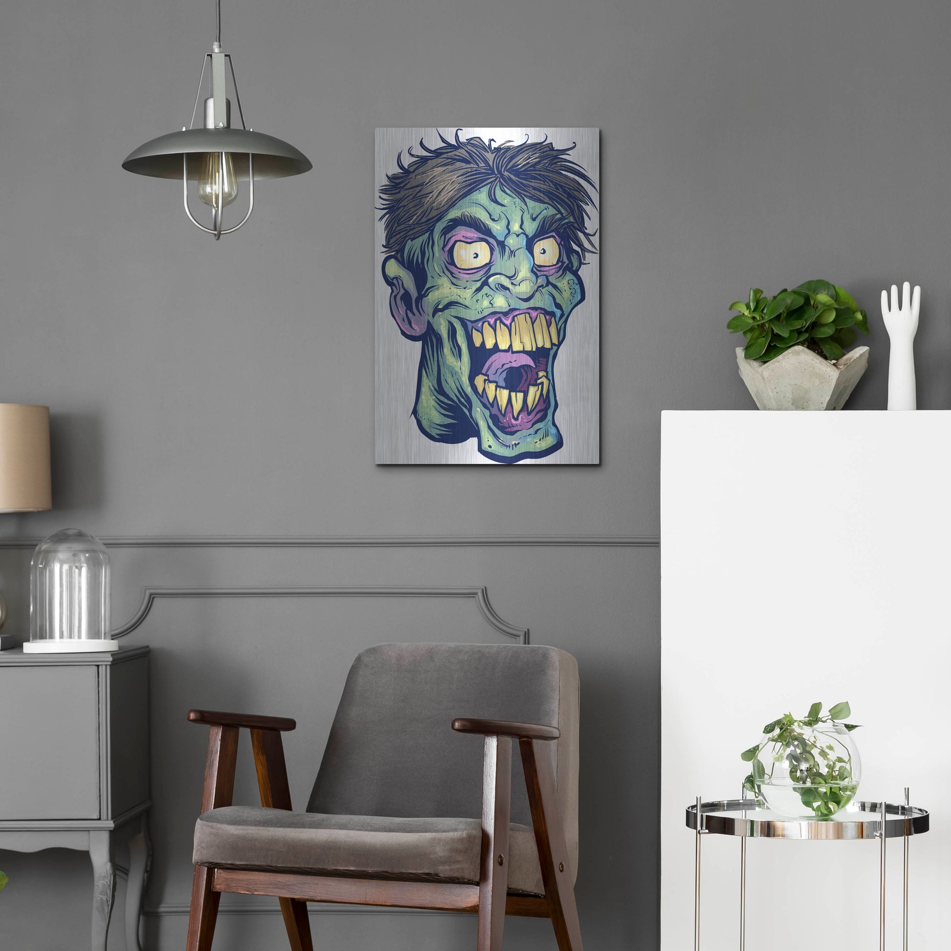 Luxe Metal Art 'Zombie Pattern Head 15' by Flyland Designs, Metal Wall Art,16x24