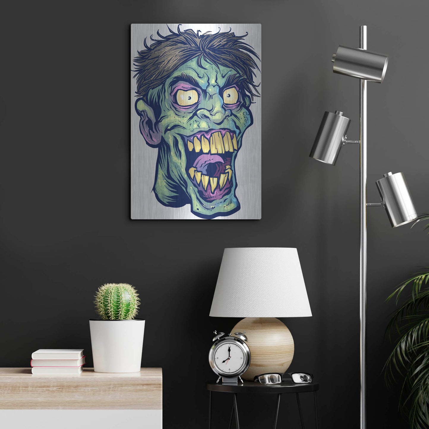 Luxe Metal Art 'Zombie Pattern Head 15' by Flyland Designs, Metal Wall Art,16x24