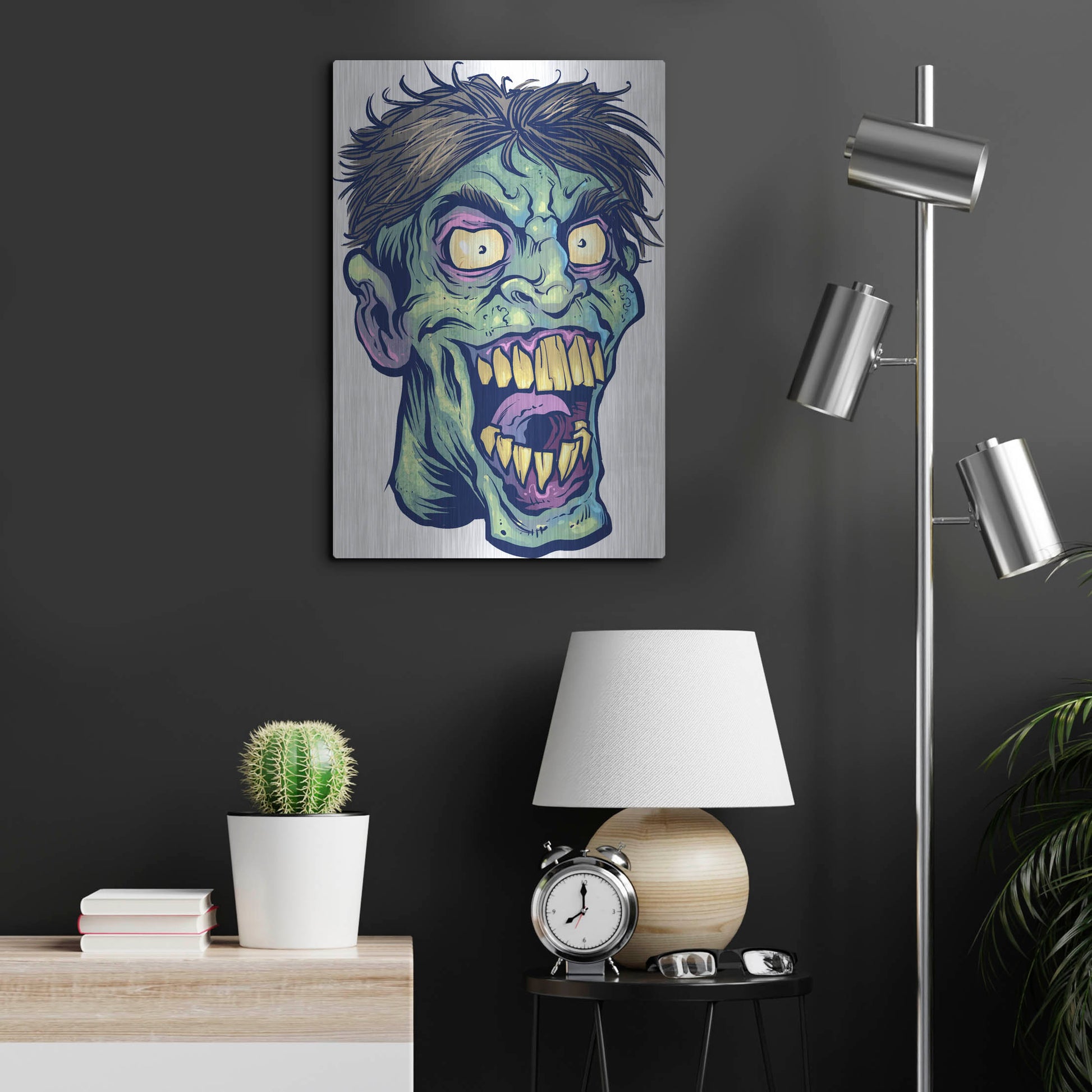Luxe Metal Art 'Zombie Pattern Head 15' by Flyland Designs, Metal Wall Art,16x24