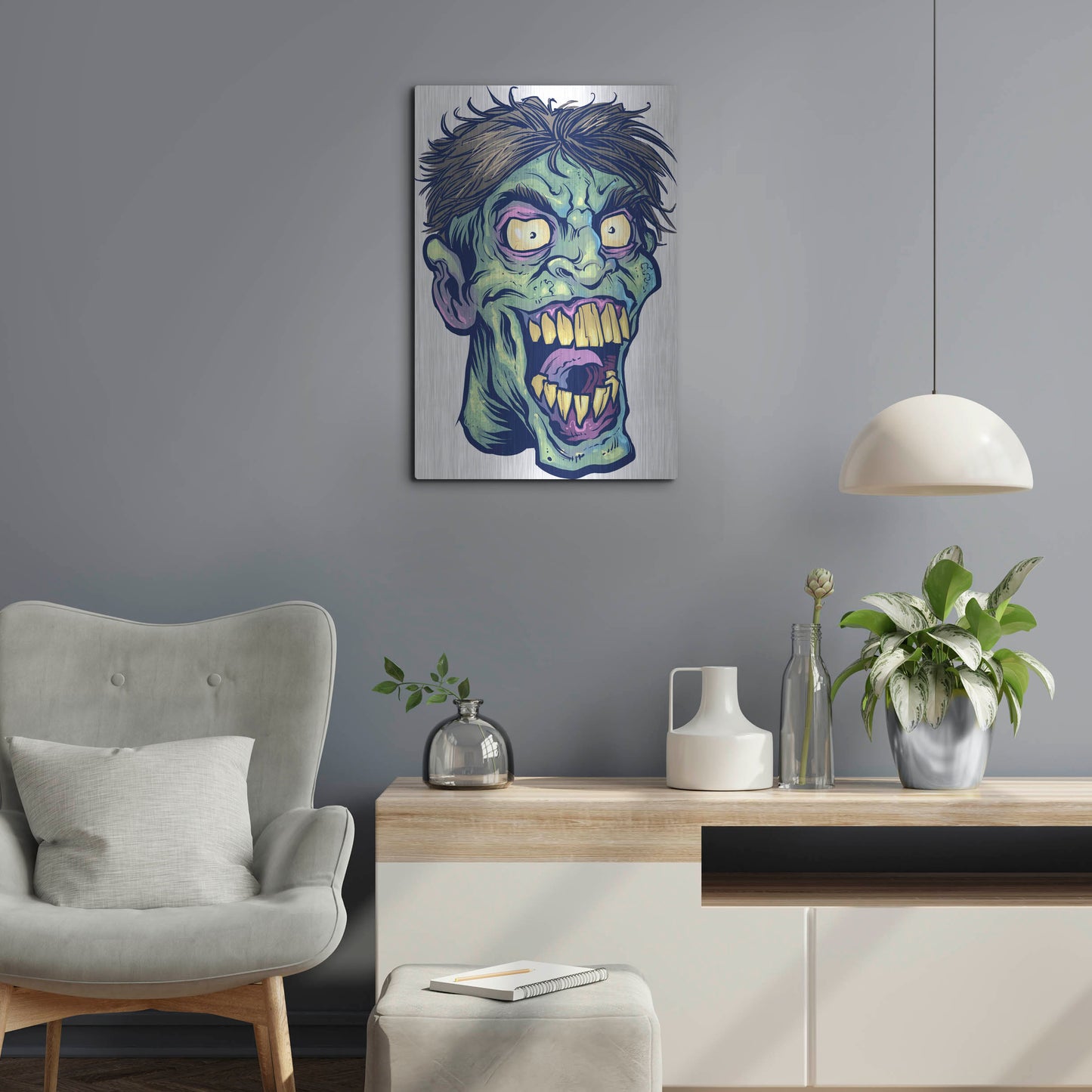 Luxe Metal Art 'Zombie Pattern Head 15' by Flyland Designs, Metal Wall Art,16x24