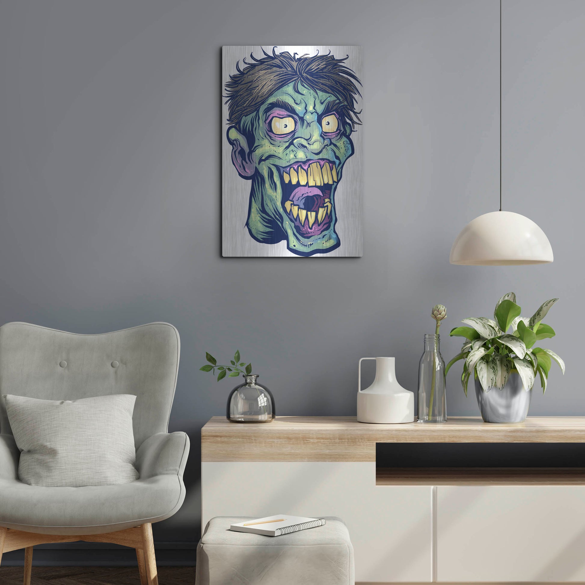 Luxe Metal Art 'Zombie Pattern Head 15' by Flyland Designs, Metal Wall Art,16x24