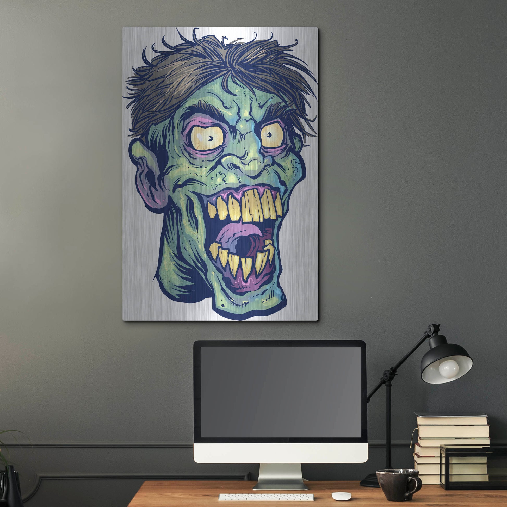 Luxe Metal Art 'Zombie Pattern Head 15' by Flyland Designs, Metal Wall Art,24x36