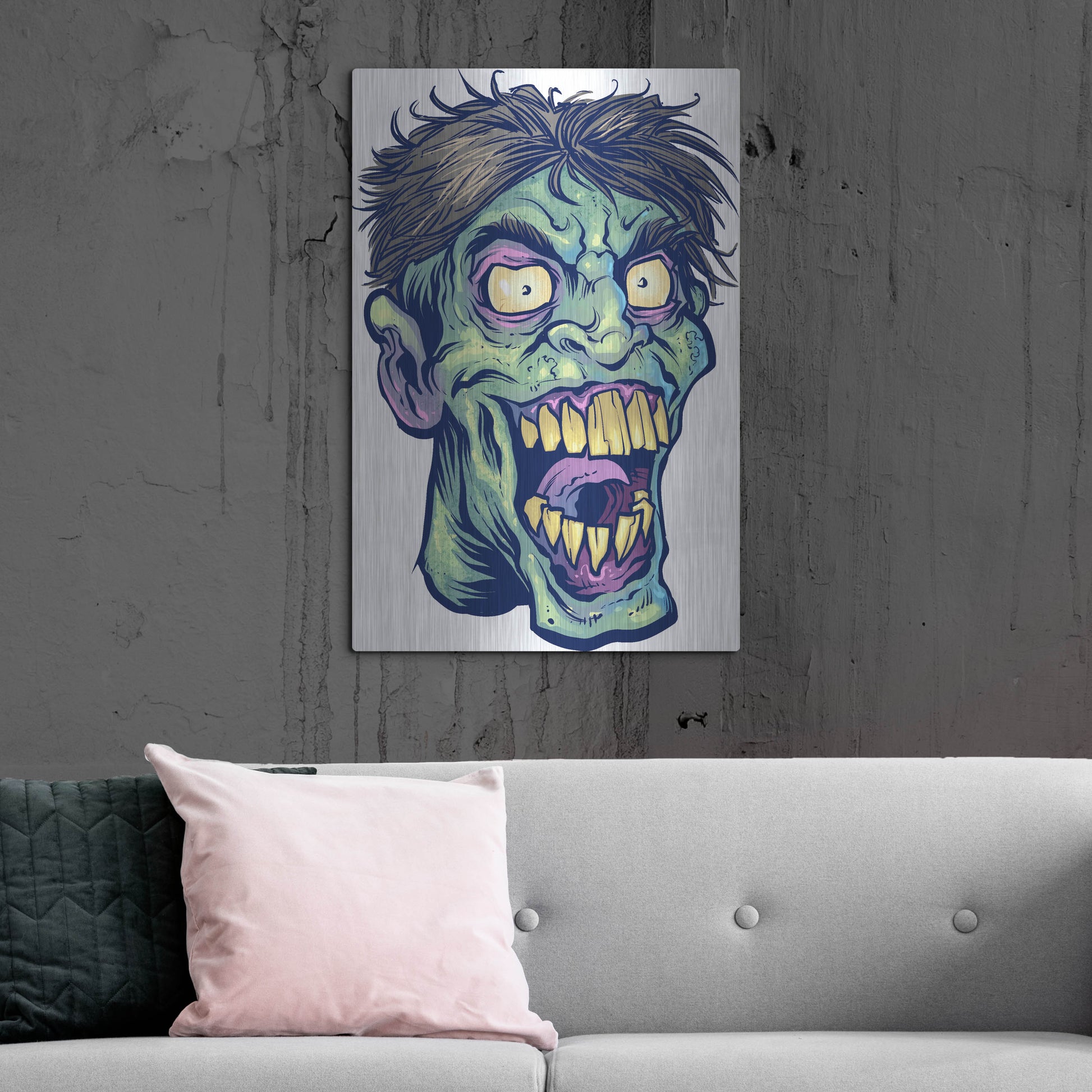 Luxe Metal Art 'Zombie Pattern Head 15' by Flyland Designs, Metal Wall Art,24x36