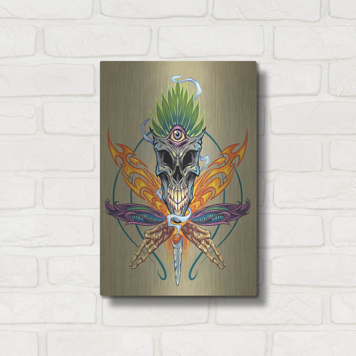 Luxe Metal Art 'Cannabis Skull Illustration' by Flyland Designs, Metal Wall Art,12x16