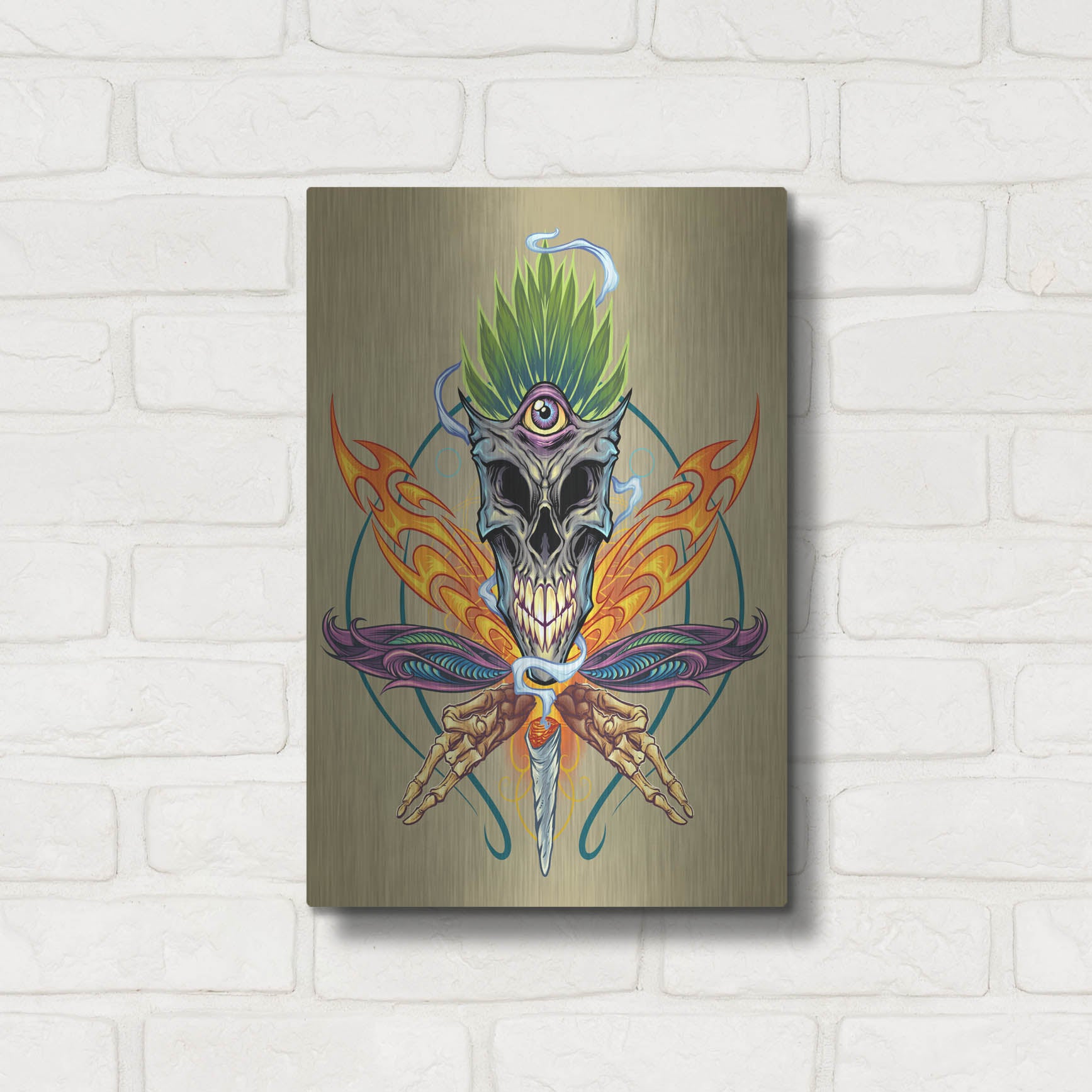 Luxe Metal Art 'Cannabis Skull Illustration' by Flyland Designs, Metal Wall Art,12x16