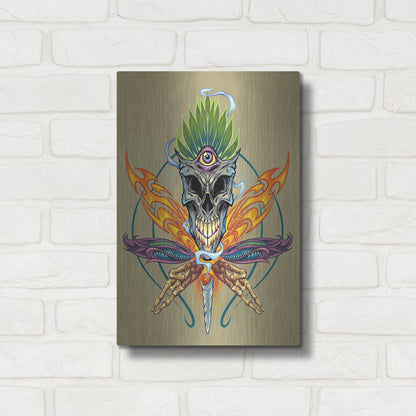 Luxe Metal Art 'Cannabis Skull Illustration' by Flyland Designs, Metal Wall Art,12x16