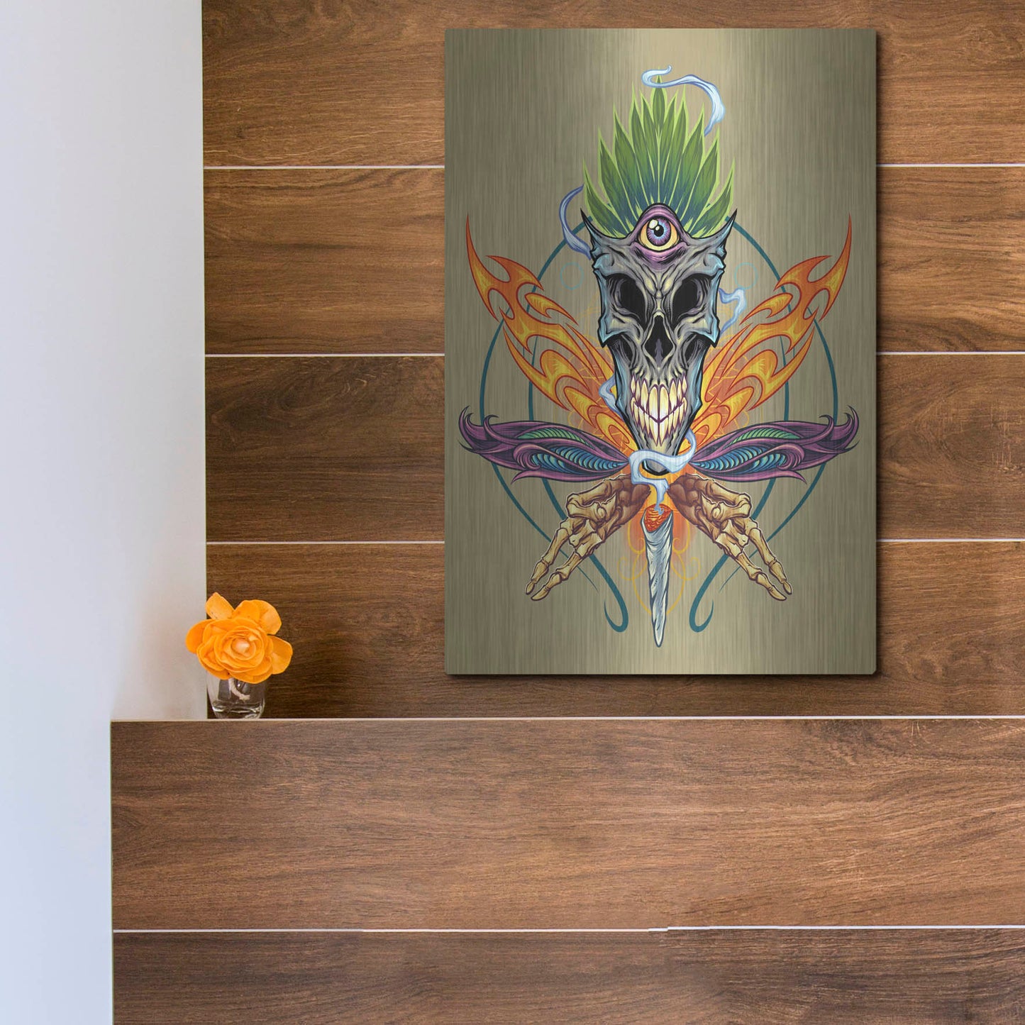 Luxe Metal Art 'Cannabis Skull Illustration' by Flyland Designs, Metal Wall Art,12x16