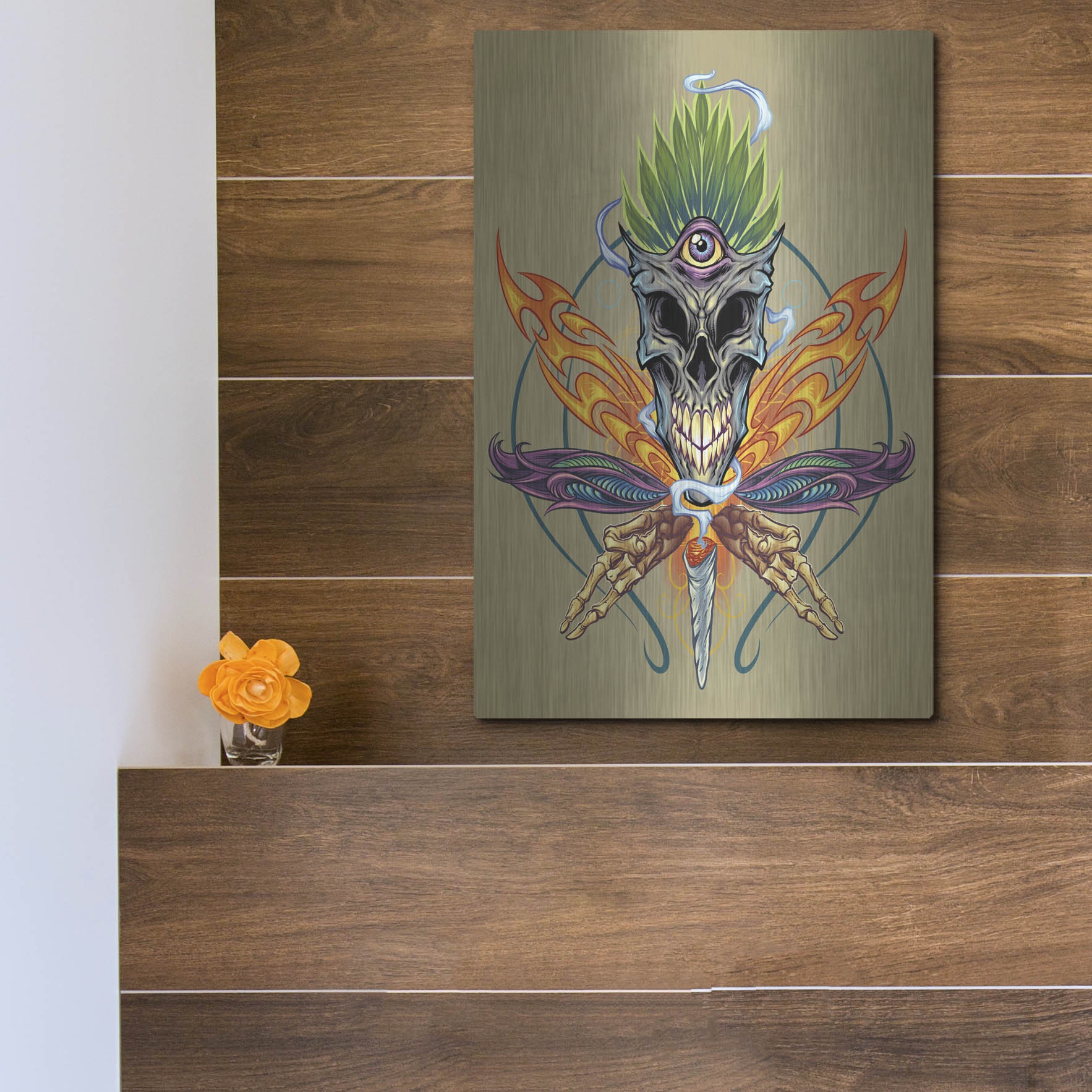 Luxe Metal Art 'Cannabis Skull Illustration' by Flyland Designs, Metal Wall Art,12x16