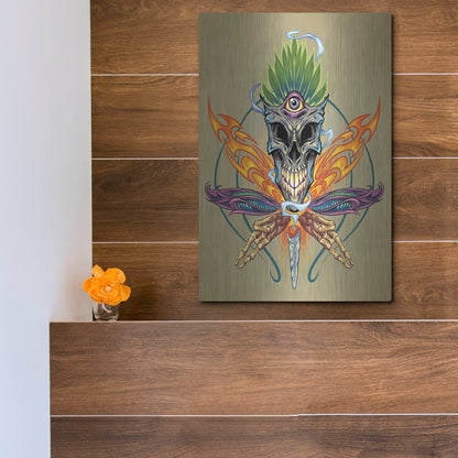 Luxe Metal Art 'Cannabis Skull Illustration' by Flyland Designs, Metal Wall Art,12x16