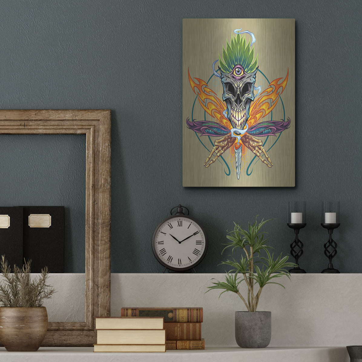 Luxe Metal Art 'Cannabis Skull Illustration' by Flyland Designs, Metal Wall Art,12x16