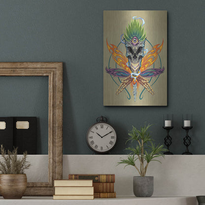 Luxe Metal Art 'Cannabis Skull Illustration' by Flyland Designs, Metal Wall Art,12x16