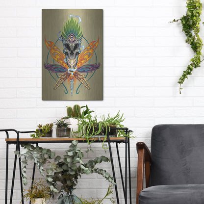 Luxe Metal Art 'Cannabis Skull Illustration' by Flyland Designs, Metal Wall Art,12x16