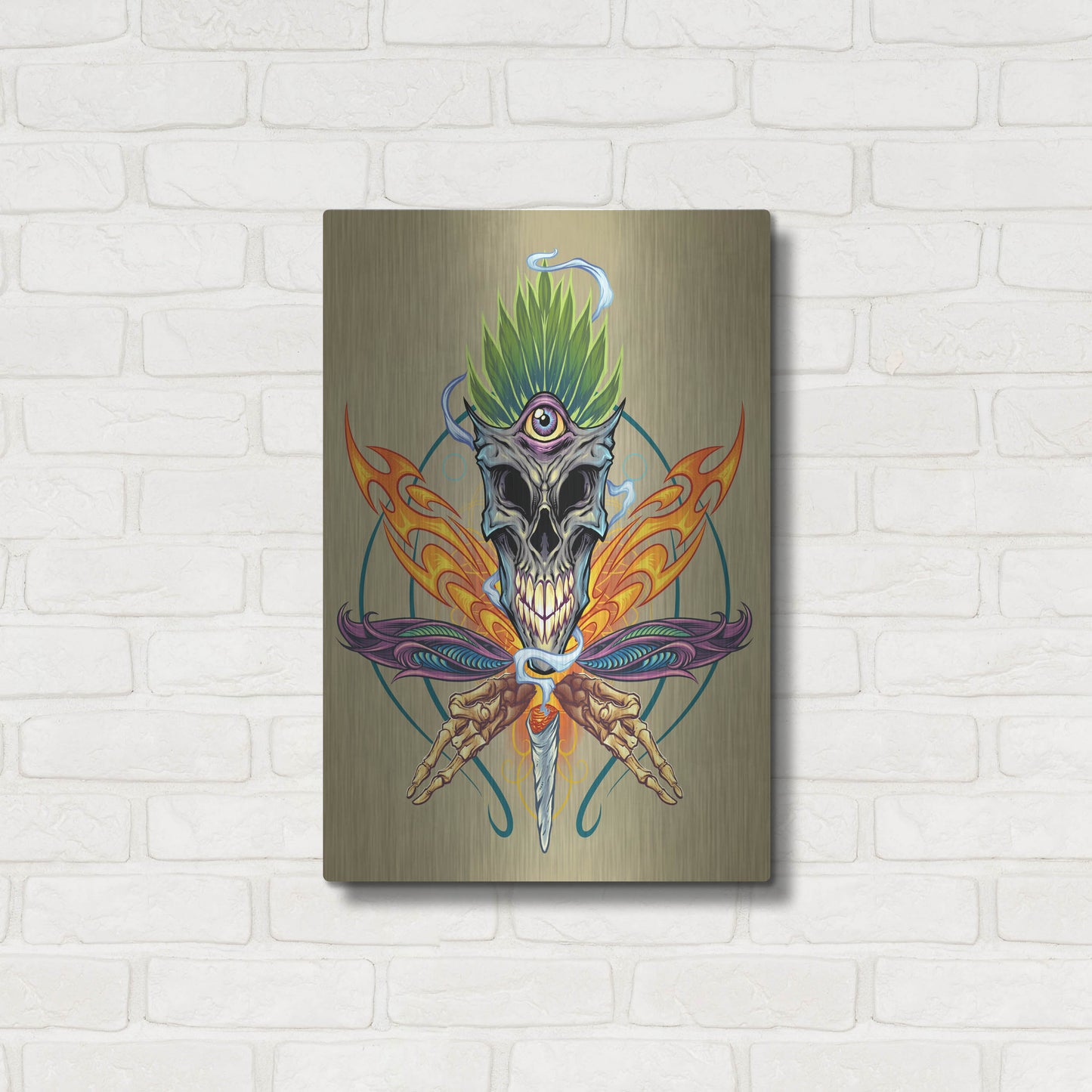 Luxe Metal Art 'Cannabis Skull Illustration' by Flyland Designs, Metal Wall Art,16x24