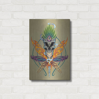 Luxe Metal Art 'Cannabis Skull Illustration' by Flyland Designs, Metal Wall Art,16x24
