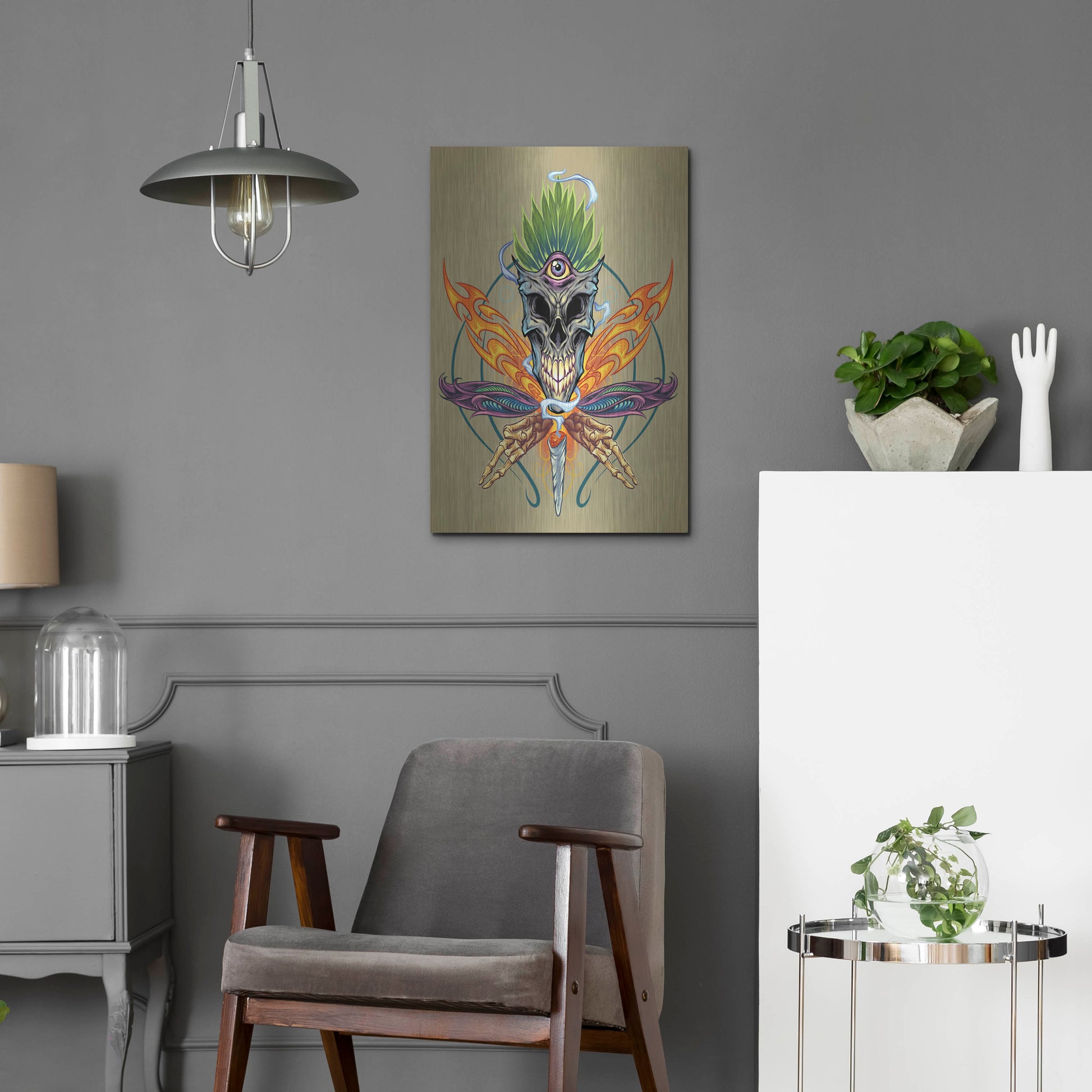 Luxe Metal Art 'Cannabis Skull Illustration' by Flyland Designs, Metal Wall Art,16x24