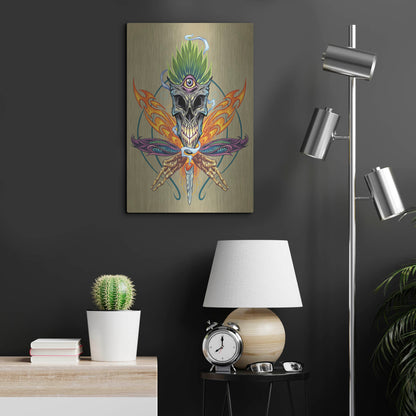 Luxe Metal Art 'Cannabis Skull Illustration' by Flyland Designs, Metal Wall Art,16x24
