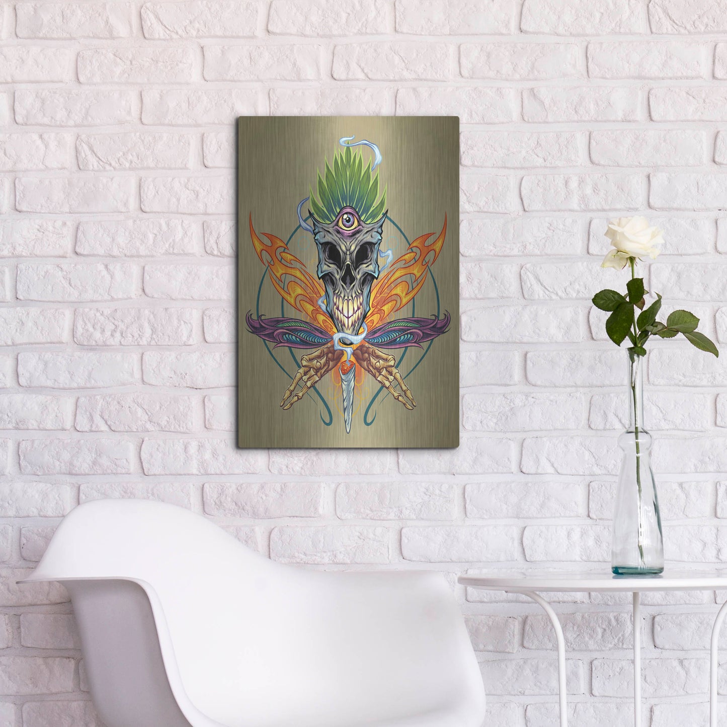 Luxe Metal Art 'Cannabis Skull Illustration' by Flyland Designs, Metal Wall Art,16x24
