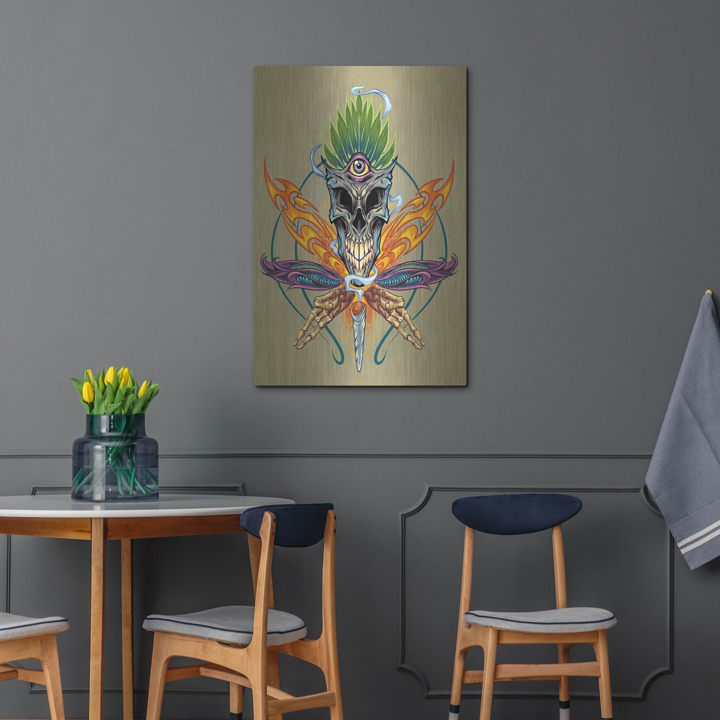 Luxe Metal Art 'Cannabis Skull Illustration' by Flyland Designs, Metal Wall Art,24x36