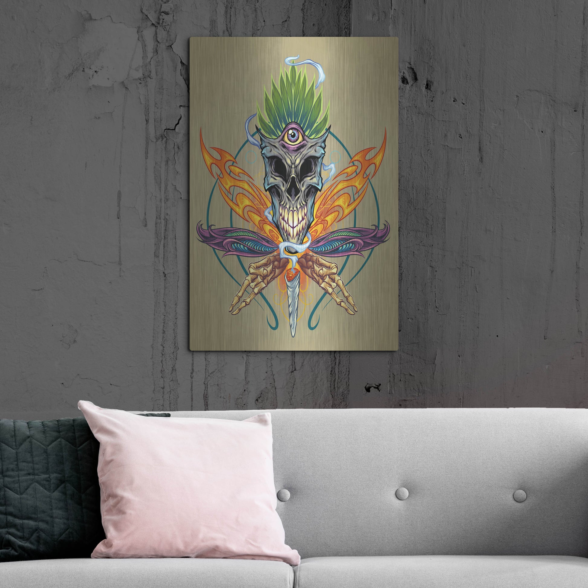 Luxe Metal Art 'Cannabis Skull Illustration' by Flyland Designs, Metal Wall Art,24x36