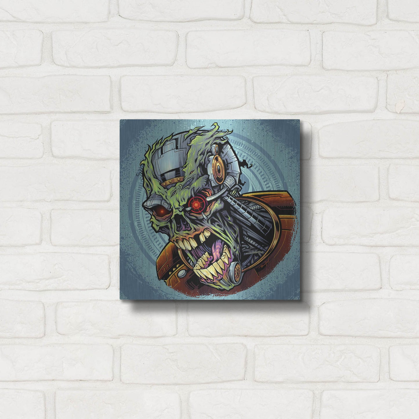 Luxe Metal Art 'Cyborg Zombie' by Flyland Designs, Metal Wall Art,12x12