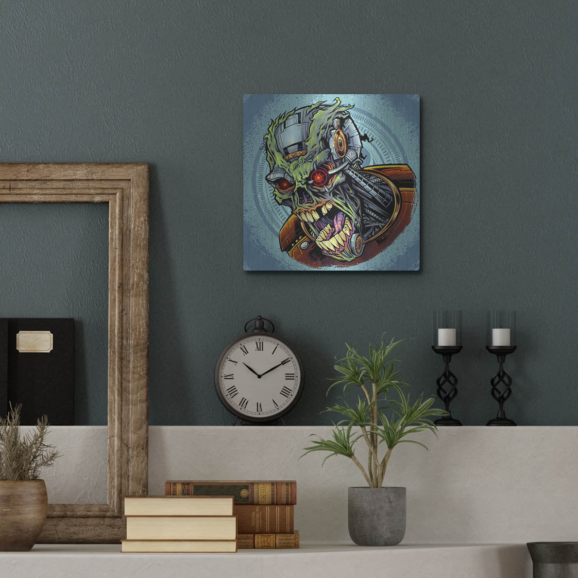 Luxe Metal Art 'Cyborg Zombie' by Flyland Designs, Metal Wall Art,12x12