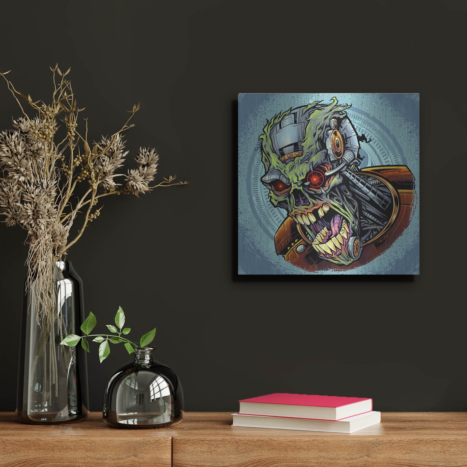 Luxe Metal Art 'Cyborg Zombie' by Flyland Designs, Metal Wall Art,12x12
