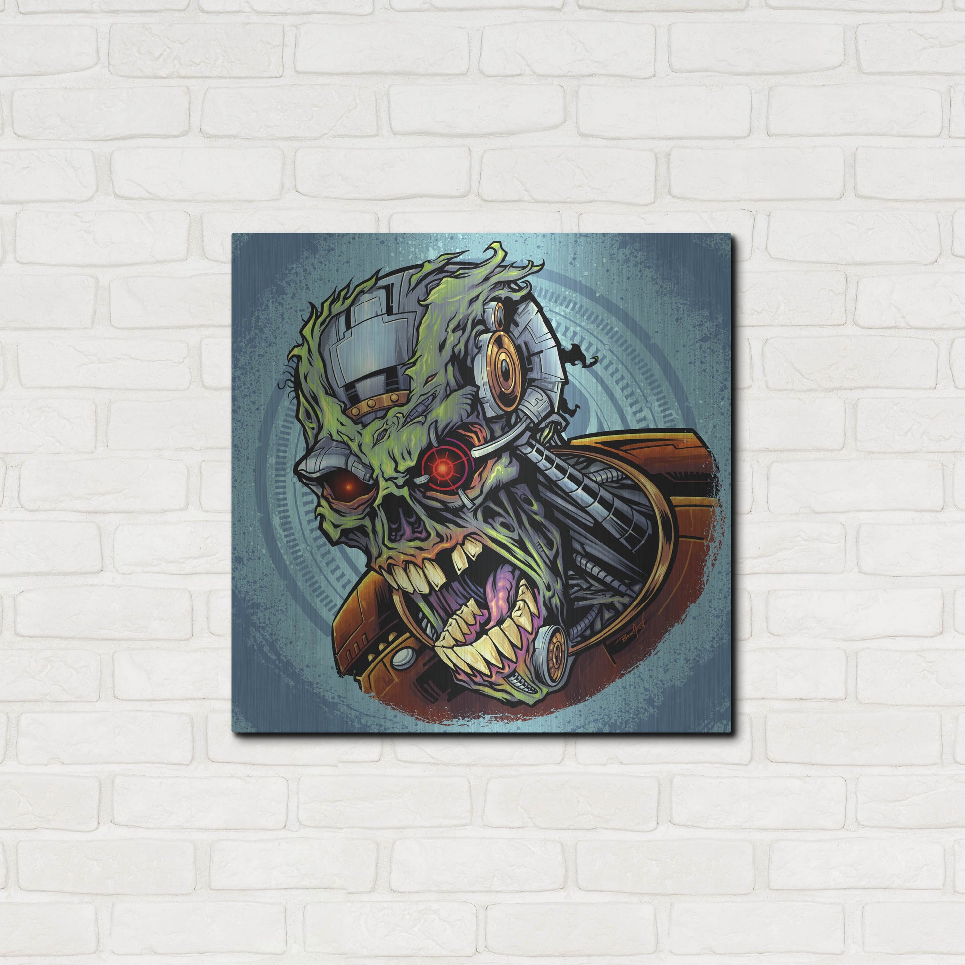 Luxe Metal Art 'Cyborg Zombie' by Flyland Designs, Metal Wall Art,24x24