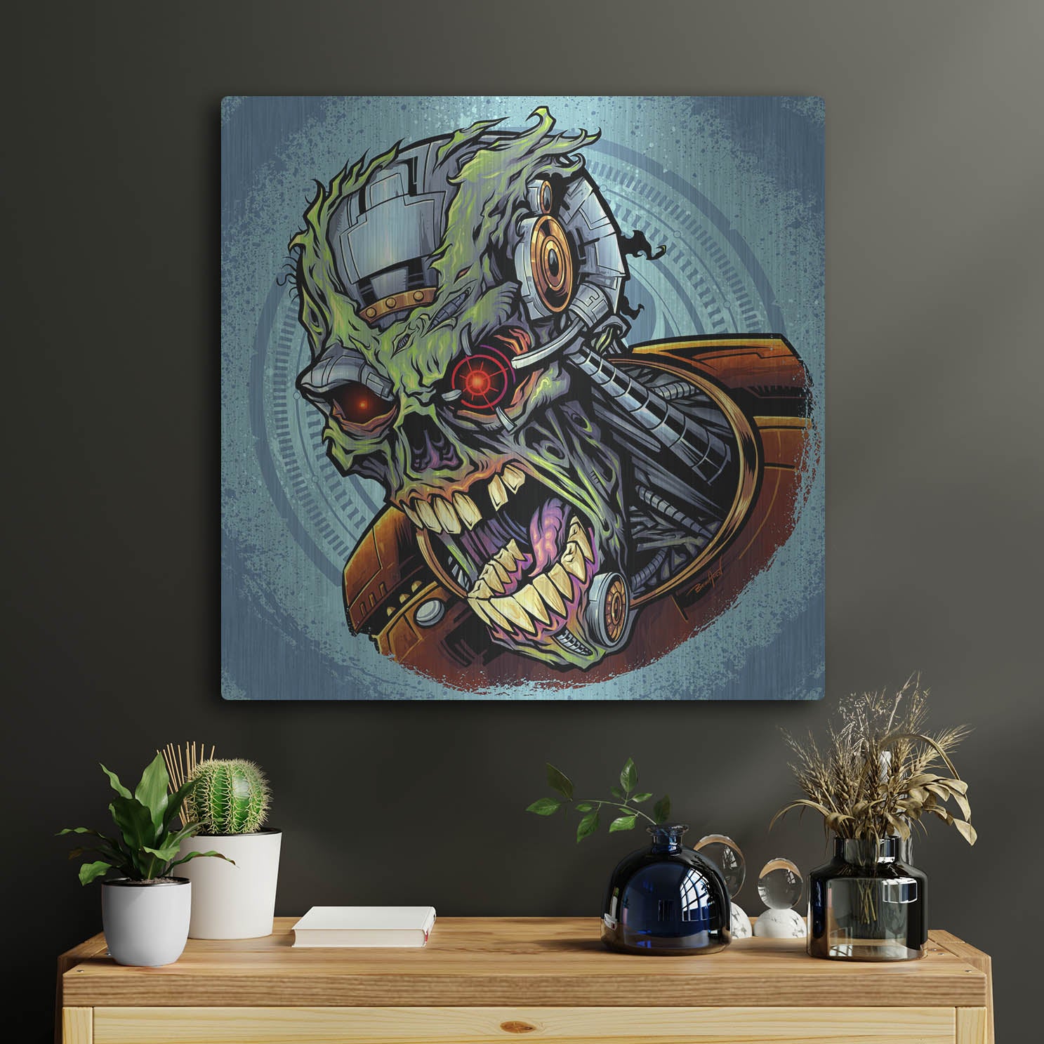 Luxe Metal Art 'Cyborg Zombie' by Flyland Designs, Metal Wall Art,24x24