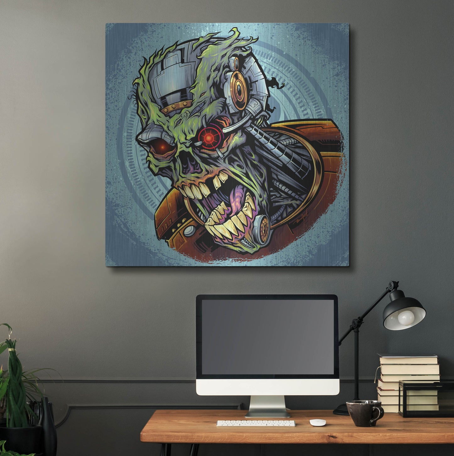 Luxe Metal Art 'Cyborg Zombie' by Flyland Designs, Metal Wall Art,36x36