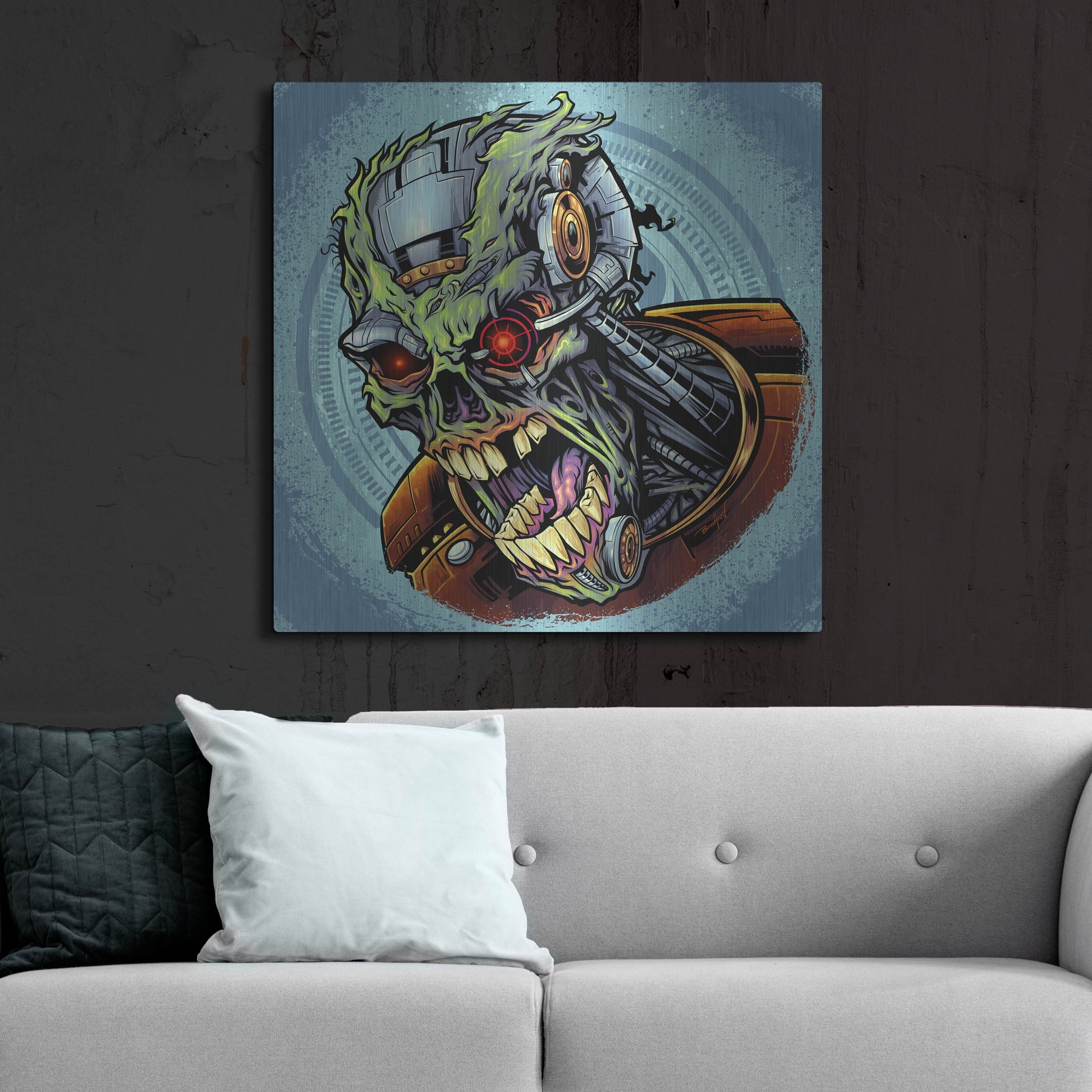 Luxe Metal Art 'Cyborg Zombie' by Flyland Designs, Metal Wall Art,36x36