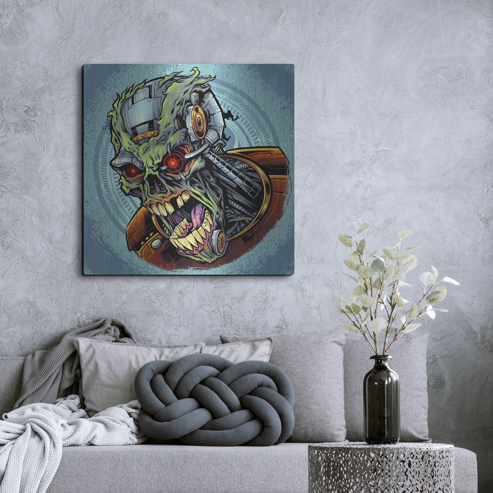 Luxe Metal Art 'Cyborg Zombie' by Flyland Designs, Metal Wall Art,36x36