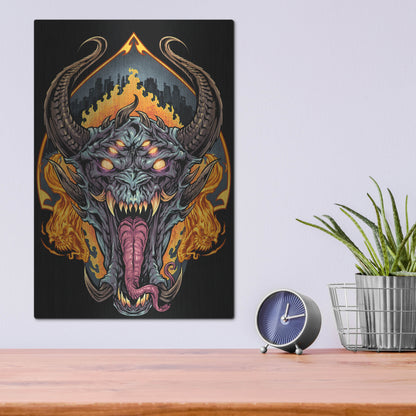 Luxe Metal Art 'Demon Face and Fire Skulls' by Flyland Designs, Metal Wall Art,12x16