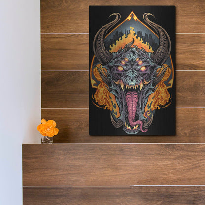Luxe Metal Art 'Demon Face and Fire Skulls' by Flyland Designs, Metal Wall Art,12x16