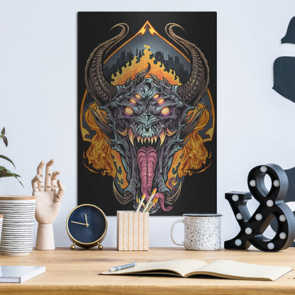 Luxe Metal Art 'Demon Face and Fire Skulls' by Flyland Designs, Metal Wall Art,12x16