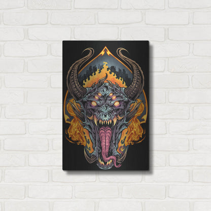 Luxe Metal Art 'Demon Face and Fire Skulls' by Flyland Designs, Metal Wall Art,16x24