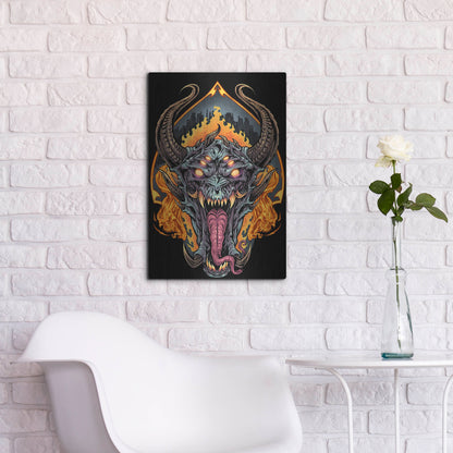 Luxe Metal Art 'Demon Face and Fire Skulls' by Flyland Designs, Metal Wall Art,16x24