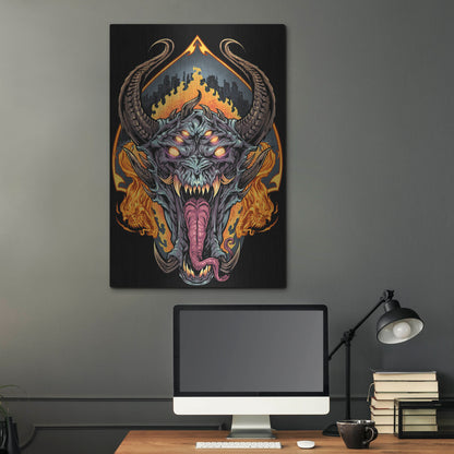Luxe Metal Art 'Demon Face and Fire Skulls' by Flyland Designs, Metal Wall Art,24x36
