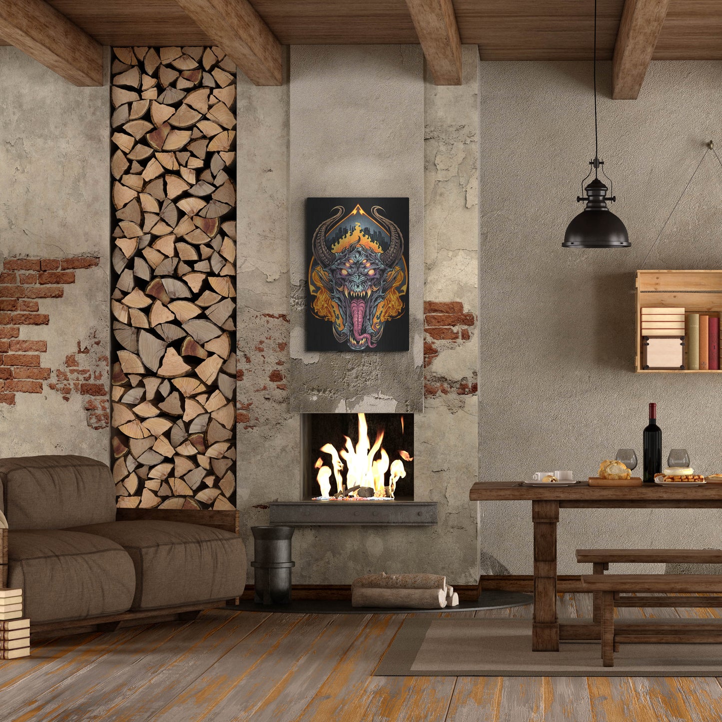 Luxe Metal Art 'Demon Face and Fire Skulls' by Flyland Designs, Metal Wall Art,24x36